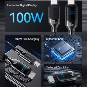 USAMS καλώδιο USB-C SJ742, 100W, 480Mbps, 1.2m, λευκό 2 100W