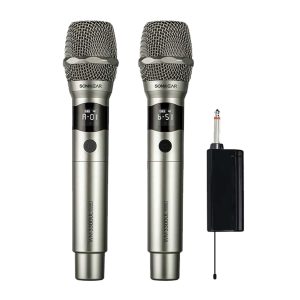 SONICGEAR DUAL PROFESSIONAL UHF WIRELESS LED MICROPHONE WM 3300 UL PLATINUM