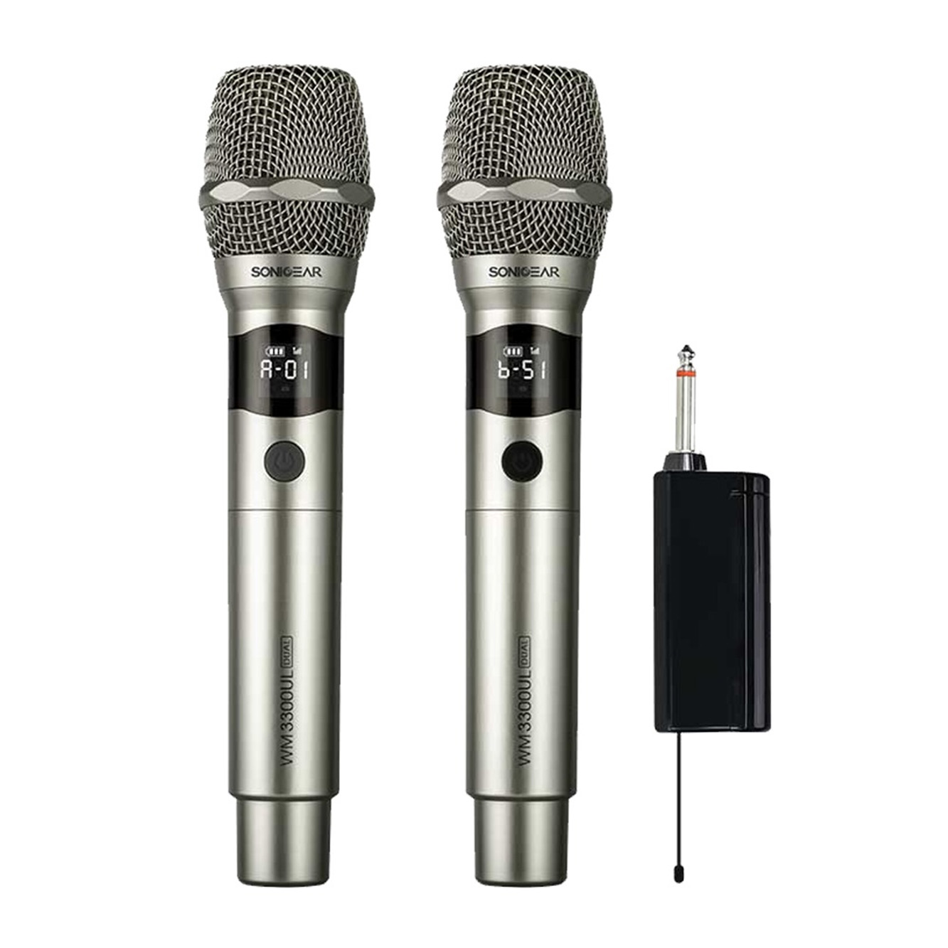 SONICGEAR DUAL PROFESSIONAL UHF WIRELESS LED MICROPHONE WM 3300 UL PLATINUM SONICGEAR DUAL PROFESSIONAL UHF WIRELESS LED MICROPHONE WM 3300 UL PLATINUM
