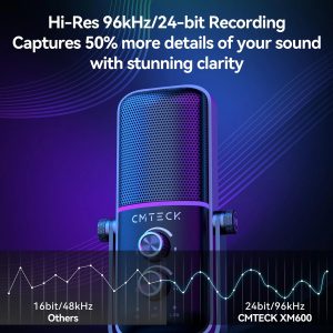 CMTECK επιτραπέζιο μικρόφωνο XM600, omnidirectional/καρδιοειδές, USB, RGB LED, μαύρο 4 RGB LED