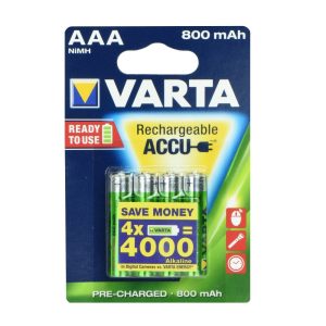 Επαναφορτιζόμενες Μπαταρίες Varta AAA R3 800 mAh Ni-MH – Ready To Use (Σετ 4 τεμαχίων)