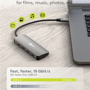 GOOBAY USB hub 76565, 4x θυρών, USB 3.2, 10Gbps, USB-C σύνδεση, γκρι 3 USB 3.2
