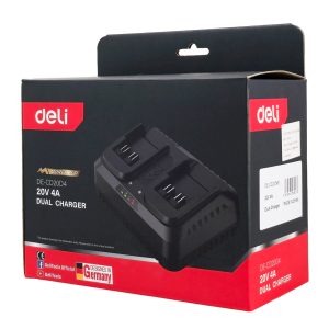 DELI φορτιστής μπαταριών εργαλείων μπαταρίας DE-CD20D4, 2 θέσεων, 20V 4A 4 DE CD20D4 3
