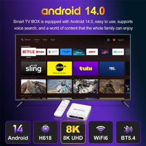 H96 MAX TV Box H618 Plus, 8K, 4/32GB, WiFi 6, Bluetooth, Android 14 4 WiFi 6