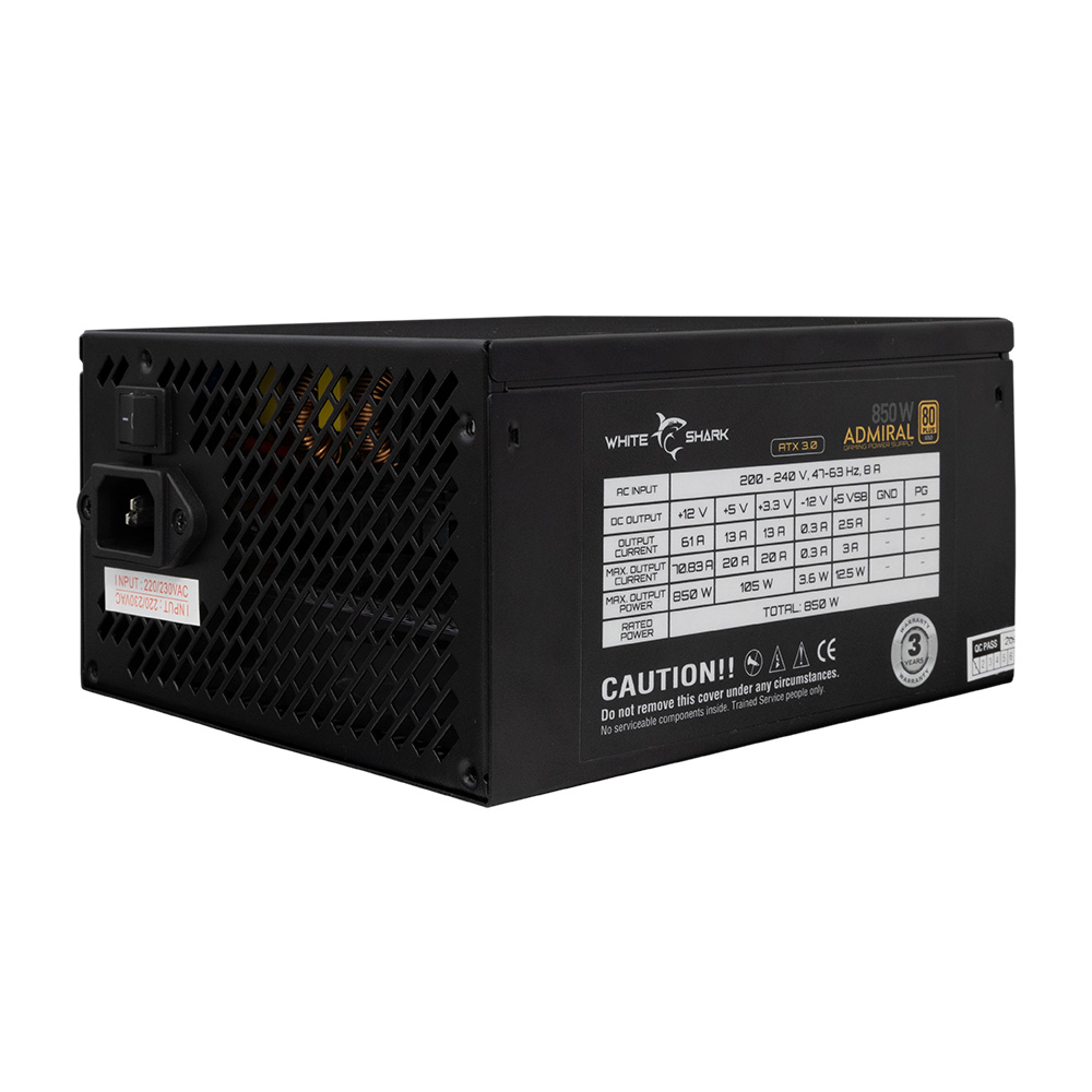WHITE SHARK PSU 850W ADMIRAL GPSU-850W 80PLUS GOLD FULL MODULAR WHITE SHARK PSU 850W ADMIRAL GPSU-850W 80PLUS GOLD FULL MODULAR