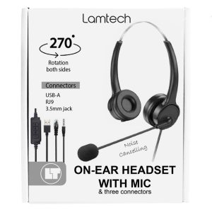 LAMTECH ON-EAR HEADSET WITH ANC MIC AND 3 CONNECTORS 3 LAM114352 3