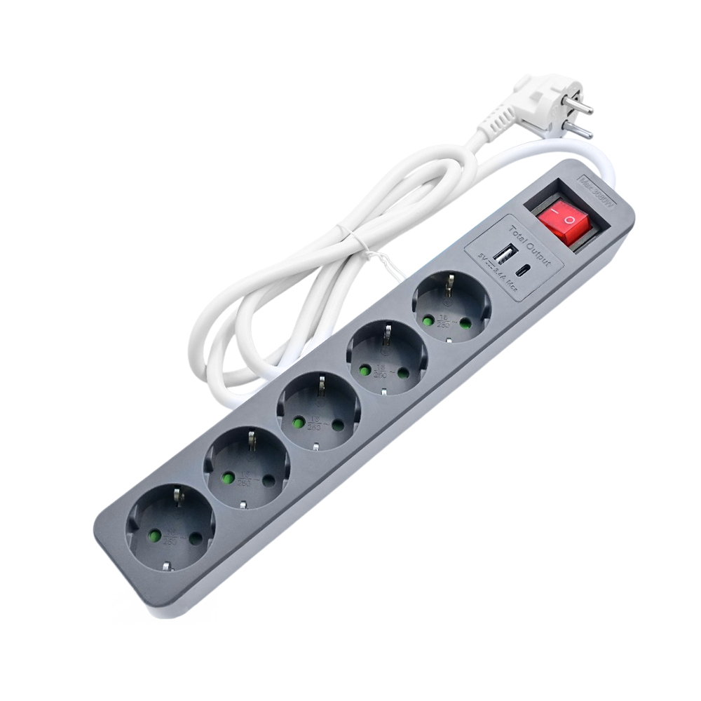 LAMTECH 5WAY SURGE PROTECTOR WITH 1xTYPE-C 1xUSB 5xSCHUKO BLACK/WHITE 1.5M LAMTECH 5WAY SURGE PROTECTOR WITH 1xTYPE-C 1xUSB 5xSCHUKO BLACK/WHITE 1.5M