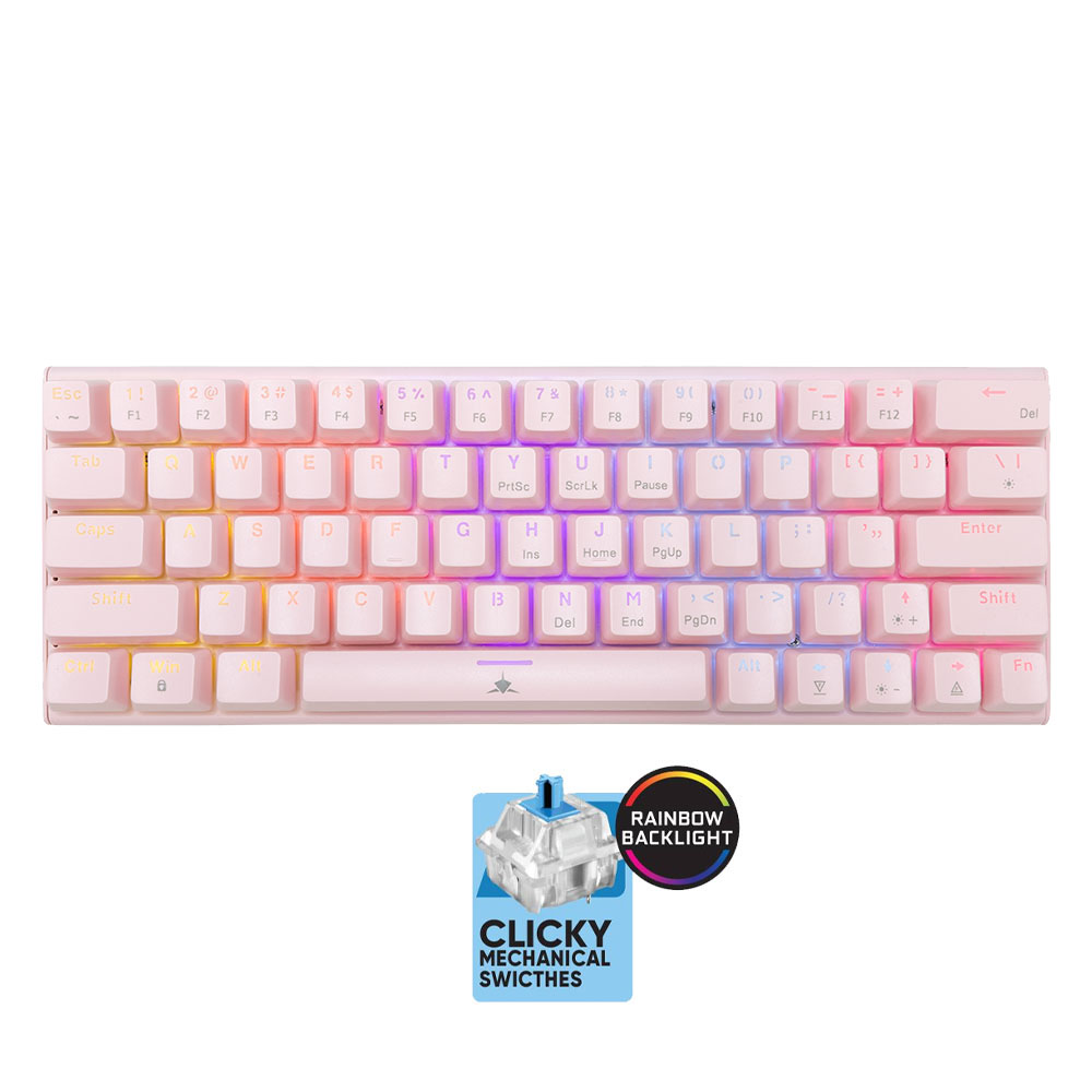 WHITE SHARK MECHANICAL KEYBOARD GK-002421V2 US BLUE SWITCH WAKIZASHI-2 PINK WHITE SHARK MECHANICAL KEYBOARD GK-002421V2 US BLUE SWITCH WAKIZASHI-2 PINK
