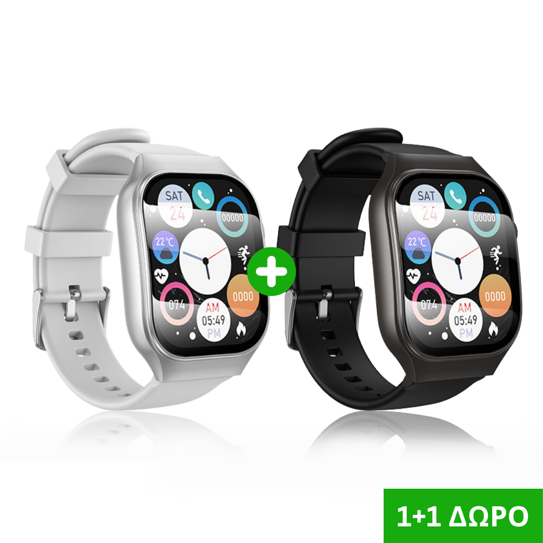 1+1 Δώρο – 2 Smartwatch με Ελληνικό Μενού, κλήσεις & ειδοποιήσεις, παλμογράφο, μέτρηση οξυγόνου & καιρό – Μαύρο & Ασημί 1+1 Δώρο – 2 Smartwatch με Ελληνικό Μενού, κλήσεις & ειδοποιήσεις, παλμογράφο, μέτρηση οξυγόνου & καιρό – Μαύρο & Ασημί