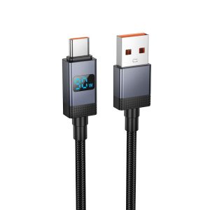 Καλώδιο φόρτισης USB A σε USB C Hoco 5A με οθόνη 1 μέτρο X118 Μαύρο
