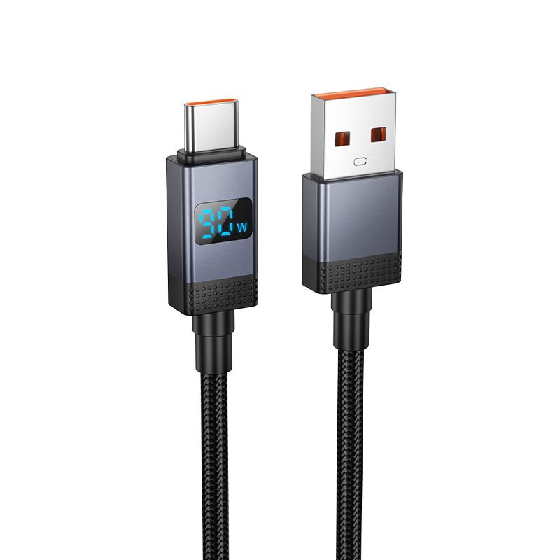 Cable USB A to USB C Hoco 5A with display 1 m X118 black Καλώδιο φόρτισης USB A σε USB C Hoco 5A με οθόνη 1 μέτρο X118 Μαύρο