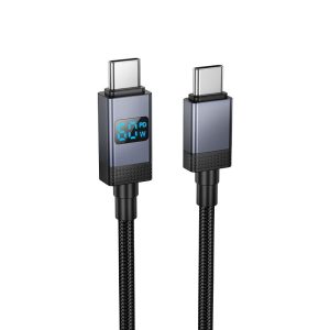 Καλώδιο φόρτισης USB C σε USB C Hoco 3A 60W με οθόνη 1 μέτρο X118 Μαύρο