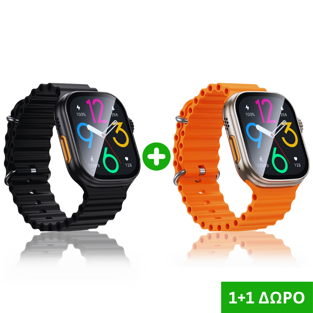 1+1 Δώρο – 2 Smartwatch με Ελληνικά & Bluetooth Κλήσεις, Μαύρo & Πορτοκαλί BD14 Ultra 1+1 Δώρο – 2 Smartwatch με Ελληνικά & Bluetooth Κλήσεις, Μαύρo & Πορτοκαλί BD14 Ultra
