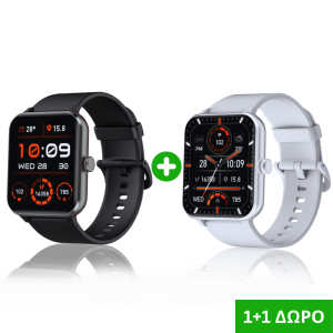 1+1 Δώρο – 2 Smartwatch με Ελληνικό Μενού, Κλήσεις, Παλμογράφο & Οξύμετρο - Μαύρο και Ασημί