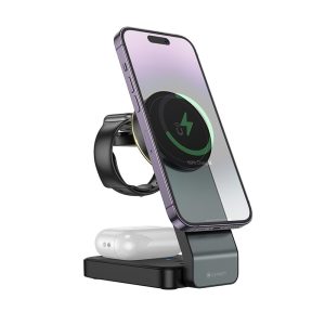 LAMTECH 3-IN-1 MAGNETIC FOLDING WIRELESS FAST CHARGER BLACK