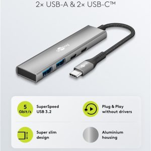 GOOBAY USB hub 76563, 4x θυρών, USB 3.2, 5Gbps, USB-C σύνδεση, γκρι 3 USB 3.2