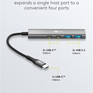 GOOBAY USB hub 76563, 4x θυρών, USB 3.2, 5Gbps, USB-C σύνδεση, γκρι 4 5Gbps