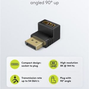 GOOBAY αντάπτορας DisplayPort 77129, 8K/144Hz, γωνιακός, μαύρος 3 γωνιακός