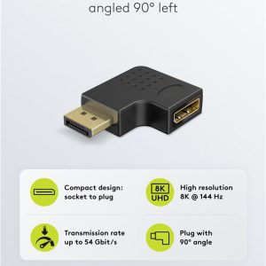 GOOBAY αντάπτορας DisplayPort 77131, 8K/144Hz, γωνιακός, μαύρος 3 γωνιακός