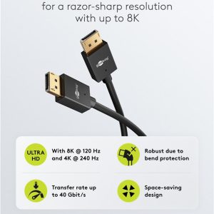 GOOBAY καλώδιο DisplayPort 77442, 8K/120Hz, 40 Gbps, 1m, μαύρο 3 40 Gbps