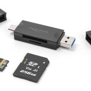 DELOCK card reader 91020 για SD & micro SD, USB/USB-C σύνδεση, 5Gbps, μαύρο 2 USB/USB-C σύνδεση