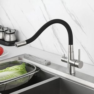 BRUNO μπαταρία πάγκου κουζίνας BRN-0239, τρίοδη, αναμεικτική, μαύρη/ασημί 2 τρίοδη