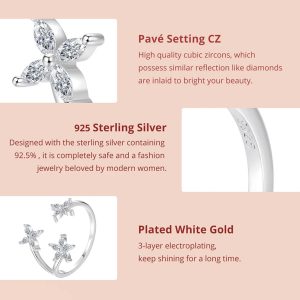 BAMOER δαχτυλίδι BSR710-E με κυβική ζιρκόνια, ανοιγόμενο, ασήμι 925, ασημί 4 ασημί