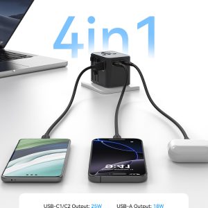 USAMS φορτιστής/αντάπτορας πρίζας CC309, USB & 2x USB-C, universal, 25W, μαύρος 3 universal