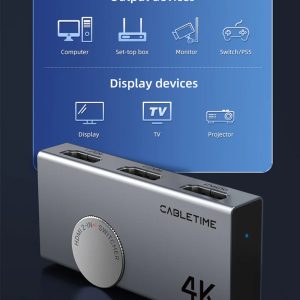 CABLETIME HDMI switch CT-HS4K2-AG, 2 σε 1, 4K/60Hz, bi-directional, γκρι 4 bi-directional