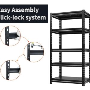 HOME USE μεταλλική ραφιέρα HUH-0248 με 5 ράφια, 90x40x183cm, μαύρη 3 μαύρη