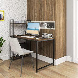 HOME USE γραφείο HUH-0249 με ραφιέρα, 120x60x122cm, καφέ/μαύρο 3 καφέ/μαύρο