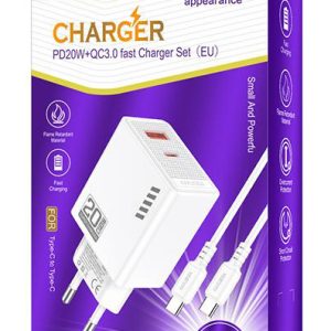 KAKUSIGA φορτιστής τοίχου KSC-1240 με καλώδιο USB-C, USB & USB-C, 20W, λευκός 3 20W