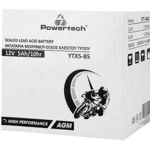 POWERTECH μπαταρία μολύβδου μοτοσυκλέτας PT-1441, 12V 5Ah, AGM, YTX5-BS 2 12V 5Ah