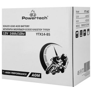 POWERTECH μπαταρία μολύβδου μοτοσυκλέτας PT-1442, 12V 14Ah, AGM, YTX14-BS 2 12V 14Ah