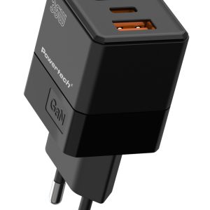 POWERTECH φορτιστής τοίχου PT-1499 με οθόνη, USB/USB-C, 35W, GaN, μαύρος 3 35W