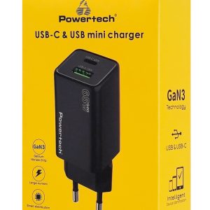 POWERTECH φορτιστής τοίχου PT-1501, USB/USB-C, 65W, GaN, μαύρος 4 GaN