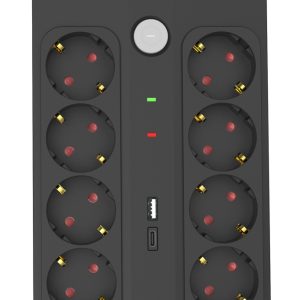 POWERTECH πολύπριζο ασφαλείας PT-1535, 8 θέσεων, με USB & USB-C θύρες, 16A, 1.5m, μαύρο 3 με USB & USB-C θύρες