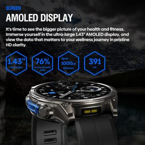 ZEBLAZE smartwatch Vibe 8 με φακό, heart rate, 1.43" AMOLED, 5 ΑΤΜ, MIL-STD-810H, μαύρο 3 1.43" AMOLED