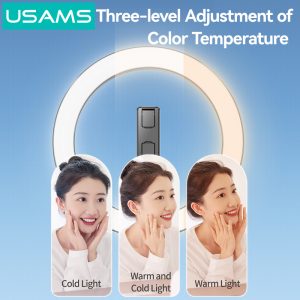 USAMS φωτιστικό δαχτυλίδι LED ZB323 με τρίποδο & βάση smartphone, μαύρο 3 ZB32301 2