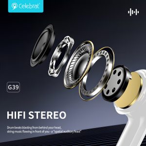 CELEBRAT earphones με μικρόφωνο G39, USB-C σύνδεση, 14mm, 1.2m, λευκά 4 1.2m