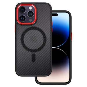 Tel Protect Magnetic Carbon Case for Iphone 15 Plus Black-red
