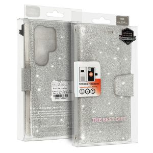 Glitter Magsafe Book Case for Samsung Galaxy S23 Plus silver