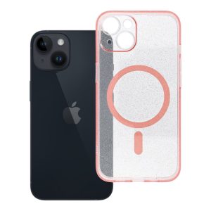 Case for iPhone 14 Clear Mag Cover - Glitter with camera protection compatible with MagSafe pink glitter